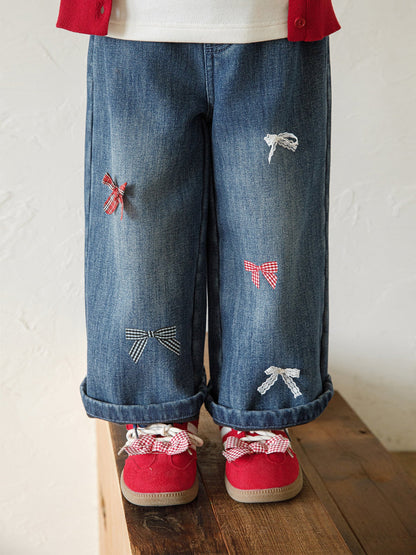 Girls' Bow-knot Loose Straight-leg Pants