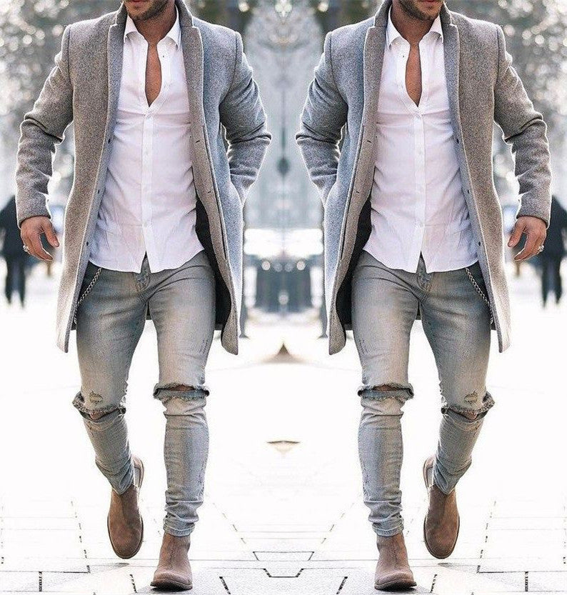 Men's trench coat long autumn and winter coats