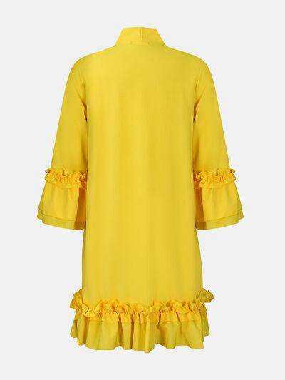 Frill Tie Neck Three-Quarter Sleeve Dress for Women