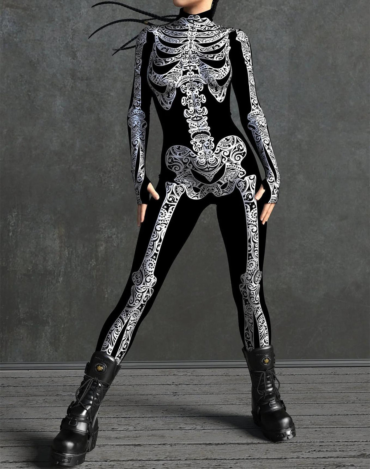 3D Digital-printed Snap-closure Form-fitting Womens Bodysuit