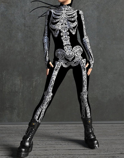 3D Digital-printed Snap-closure Form-fitting Womens Bodysuit