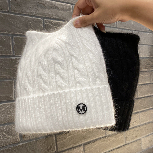 Cute Cat-ear Knitted Wool Warm Hat Versatile Face-slimming