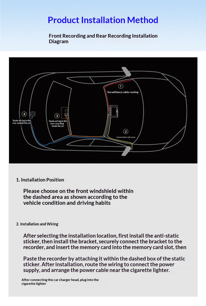 2K Dual Lens Front And Rear Dash Cam, High Definition Car DVR Recorder