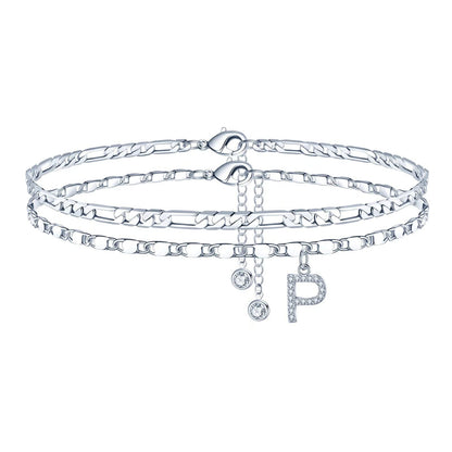 26-letter English Zircon-inlaid Pendant With An NK Chain, Double-layered