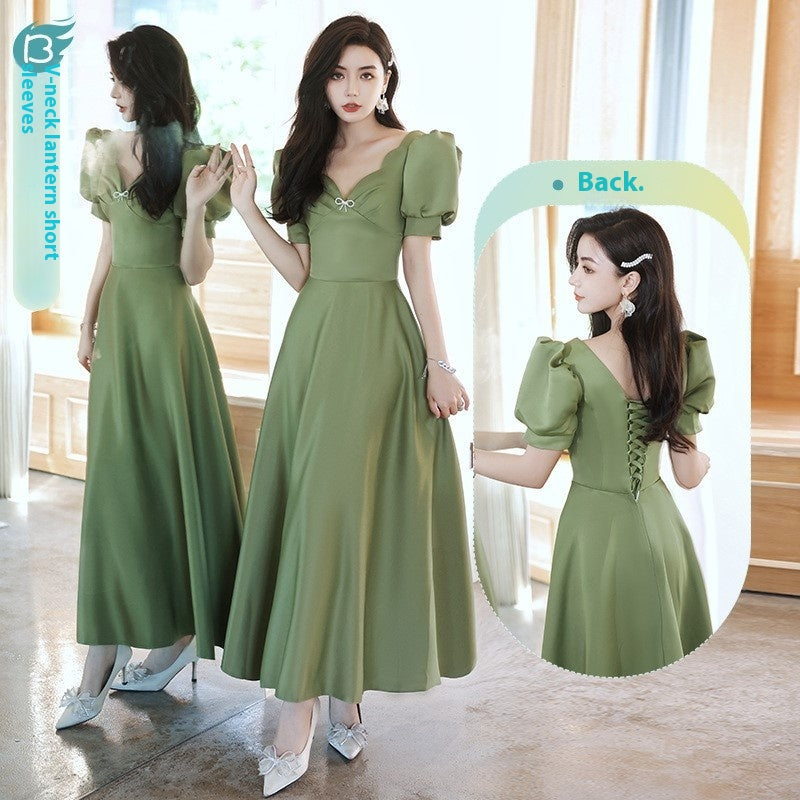 Avocado Green Sisters Group Dress Skirt Women Satin Spring