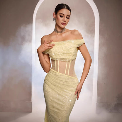 Sleeveless Off-the-shoulder Sequined Mermaid Evening Gown