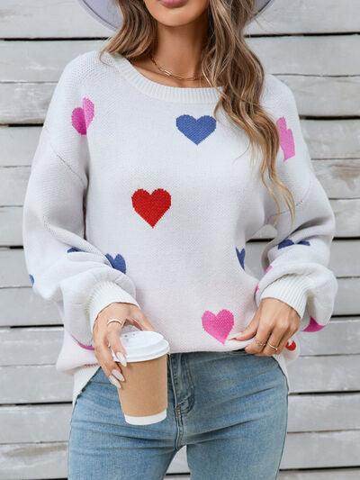 Angel Wings Heart Round Neck Long Sleeve Sweater for Women