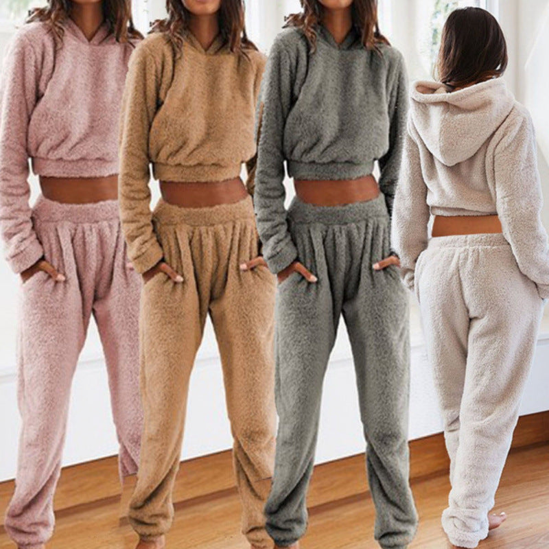 Women's Plush Hooded Casual Set