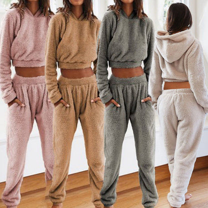 Women's Plush Hooded Casual Set