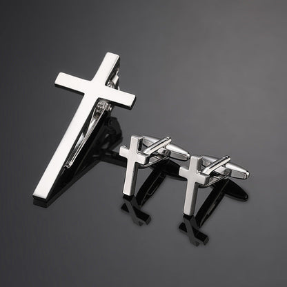 Gold Silver Black Cross Square Brushed Tie Clip