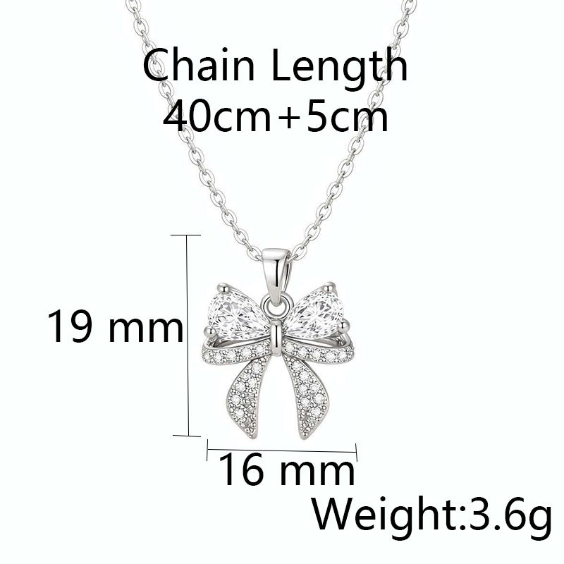 Bowknot Copper Accessory Paired With Stainless Steel Chain And Zircon Pendant Necklace