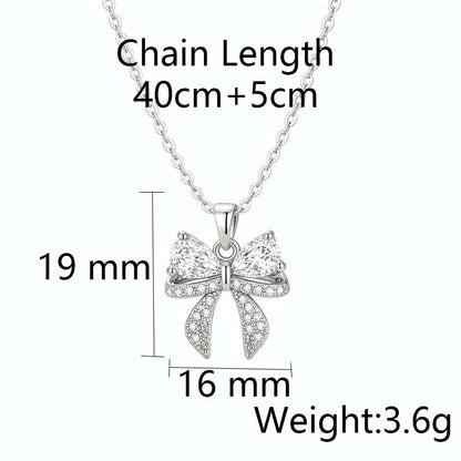 Bowknot Copper Accessory Paired With Stainless Steel Chain And Zircon Pendant Necklace