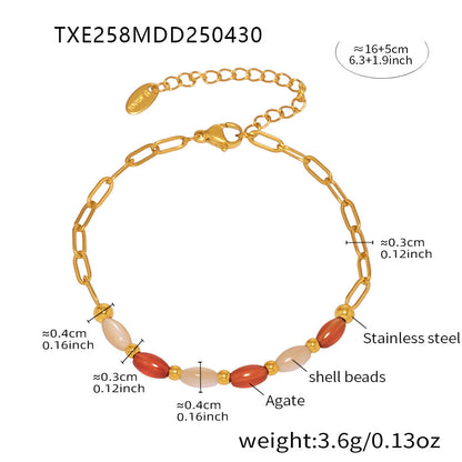 Natural Agate Shell Bead Necklace Stainless Steel