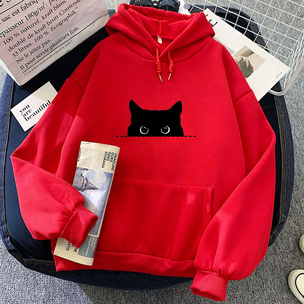 Black Cat Stare Cartoon Womens Hoodie