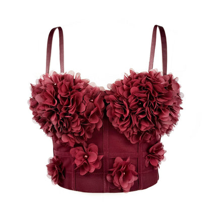 French mesh see through fishbone corset with chest cushion three-dimensional flower shaped outerwear beautiful back