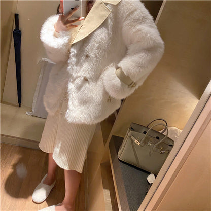 Gentle stitching leather for thin fur coat women