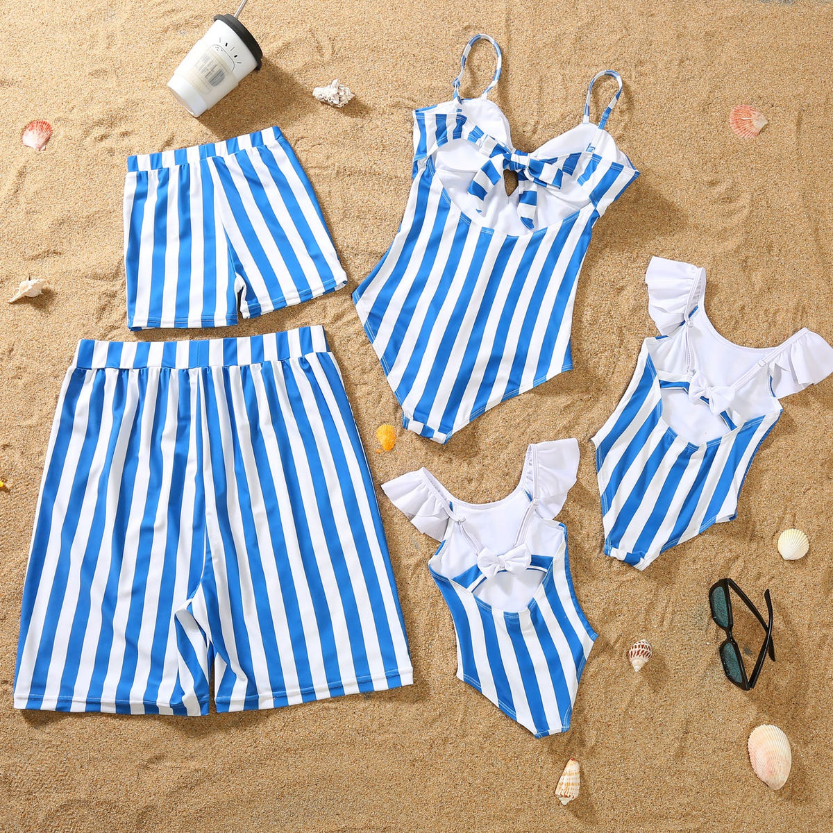 Parent-child Bikini Blue And White Stripe Swimsuit