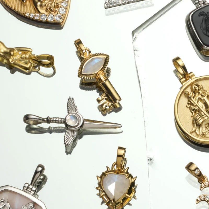 Golden Heart Angel Key Octagram Pendant