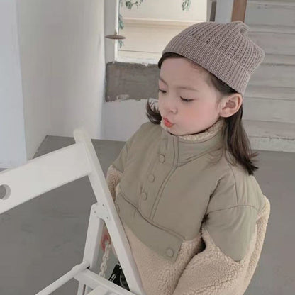Children's Clothing Winter Cotton Coat Baby Girl Loose Stitching Lamb Wool Sweater