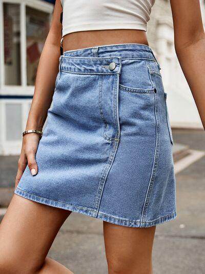 Stylish Pocketed High Waist Denim Skirt for Women
