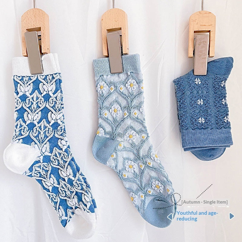 Women's Blue-toned Mid-calf Socks