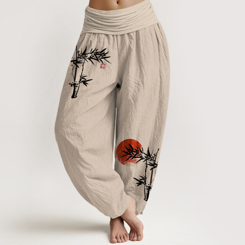 Women's Solid-Color High-Waisted Pleated Pants With Elastic Waist