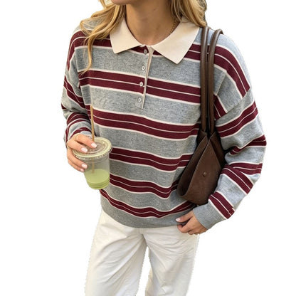 Women's Simple And Versatile Striped Knitted Sweater