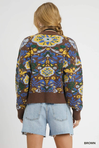 Umgee Floral Knit Button-Up Cardigan