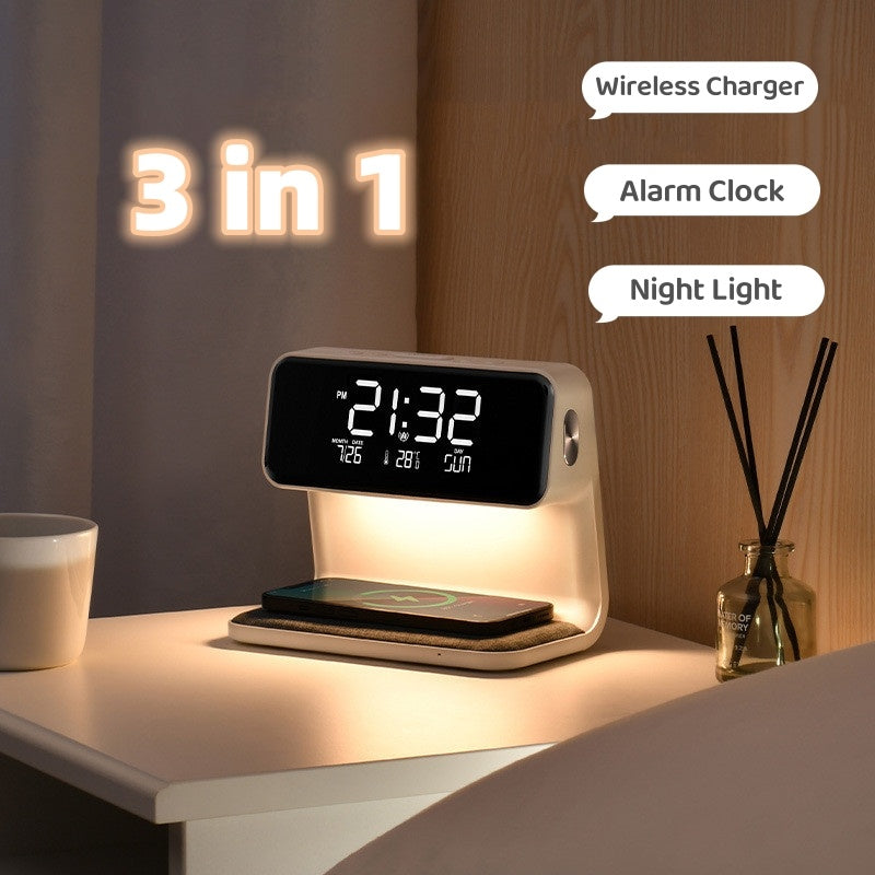 3-in-1 Bedside Lamp Wireless Charging Alarm Clock