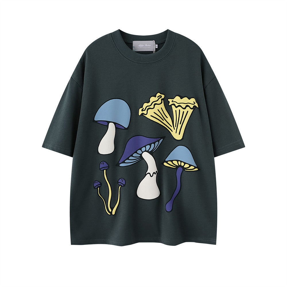 Mushroom Print Short Shirt T-shirt Casual Top