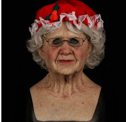 Halloween Granny Mask Latex Headgear Wig Mask