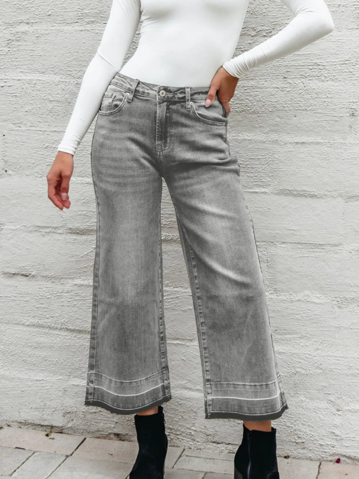 High Waist Wide Leg Washed Jeans