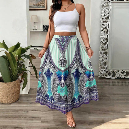 Womens 3D-printed Elastic High-waist Skirt