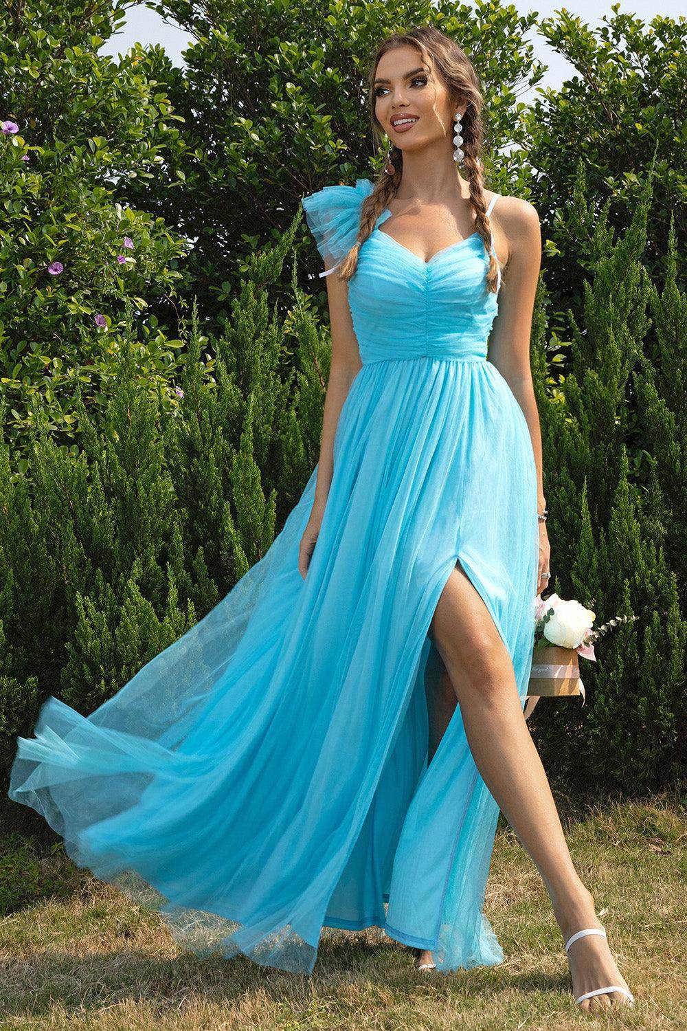Asymmetrical Ruched Slit Dress for Elegant Evening Wear