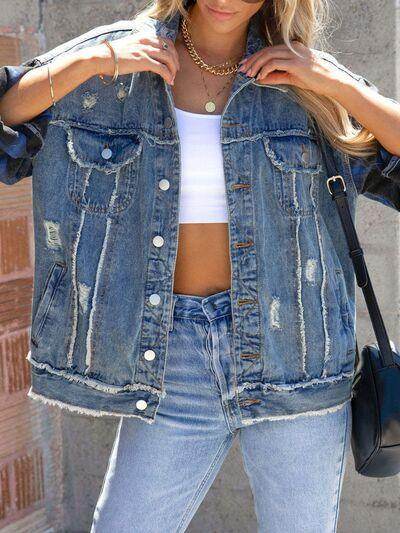 Raw Hem Plaid Sleeve Denim Jacket for Trendy Style