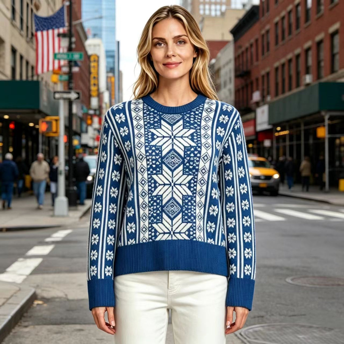 Fair Isle Snowflake Jacquard Sweater For Women