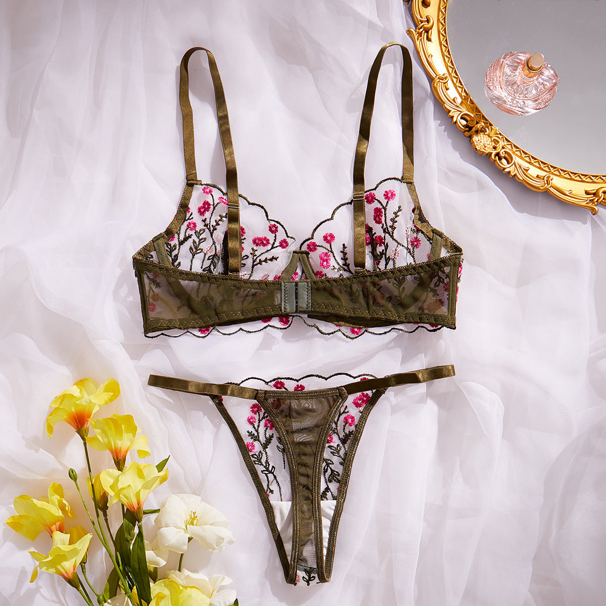 Bra Embroidery Floral Comfortable Soft Multi-color Underwear For Women