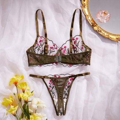 Bra Embroidery Floral Comfortable Soft Multi-color Underwear For Women