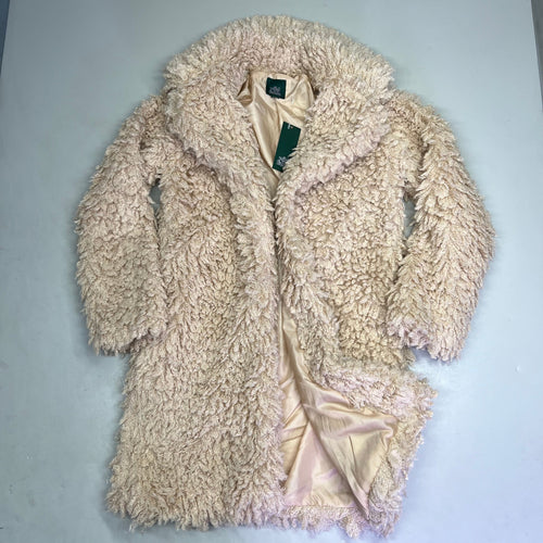 WILD FABLE Collared Shaggy Jacket 100% Polyester Lining Women's Sz XS Beige