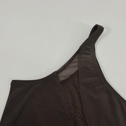 NORMA KAMALI One Shoulder Snake Mesh Catsuit Footsie Women's Sz L/40 Chocolate