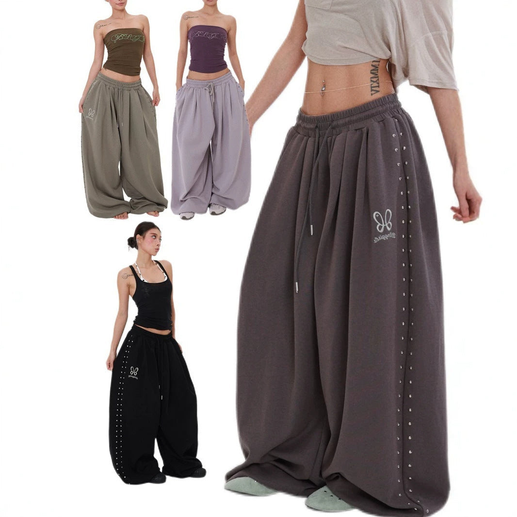 American-style Studded Embroidery Sweatpants