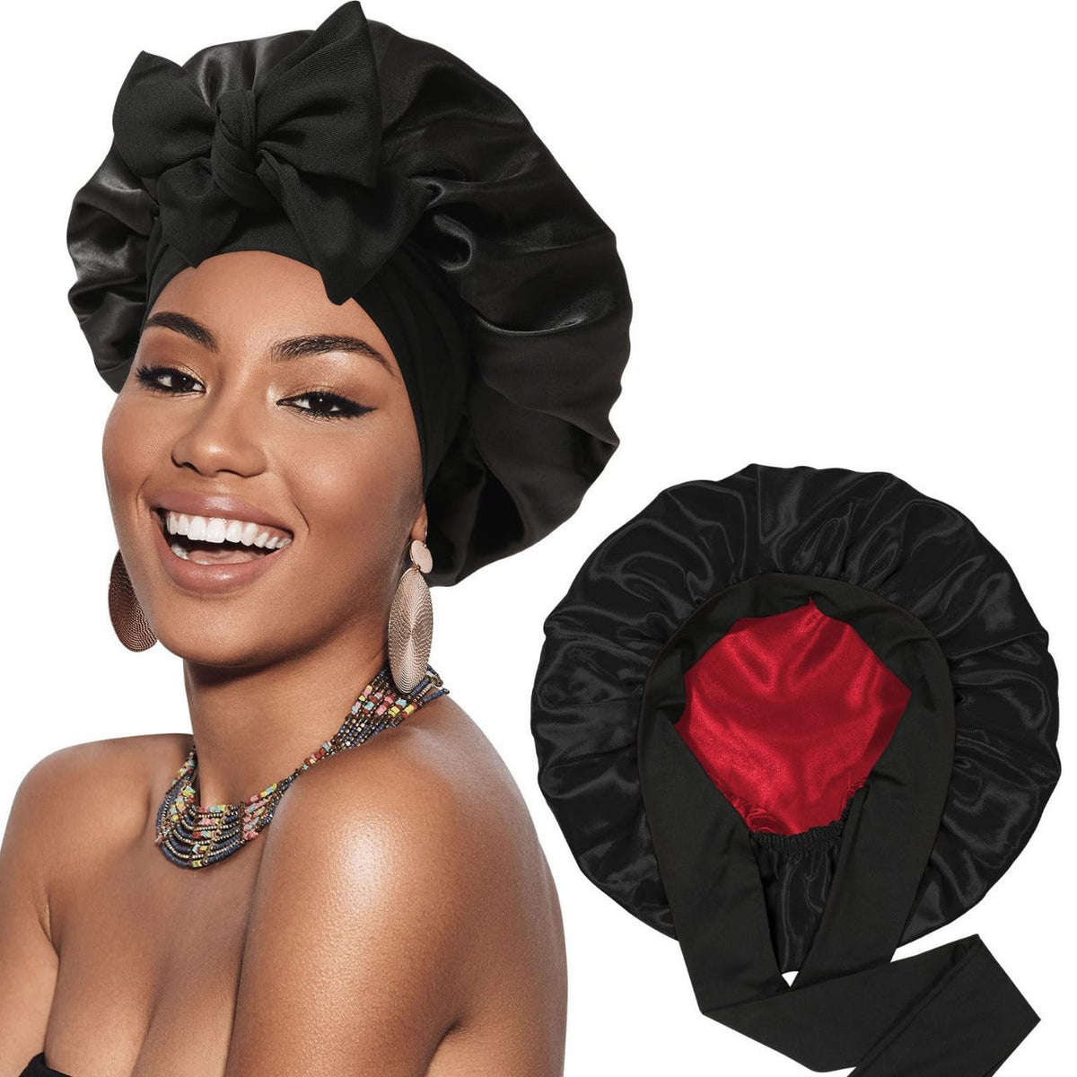 Bow bow ribbon nightcap single-layer color Ding round hat long tail hair care hat