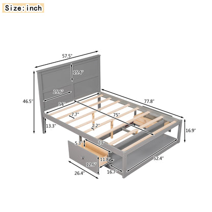 Full Size Platform Bed with Drawer on the Each Side and Shelf on the End of the Bed Gray