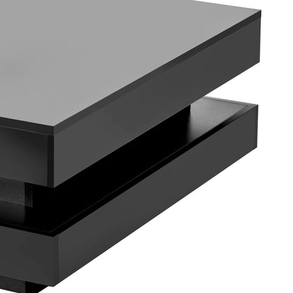 ON-TREND High Gloss Minimalist Design with LED Lights 2-Tier Square Coffee Table Black