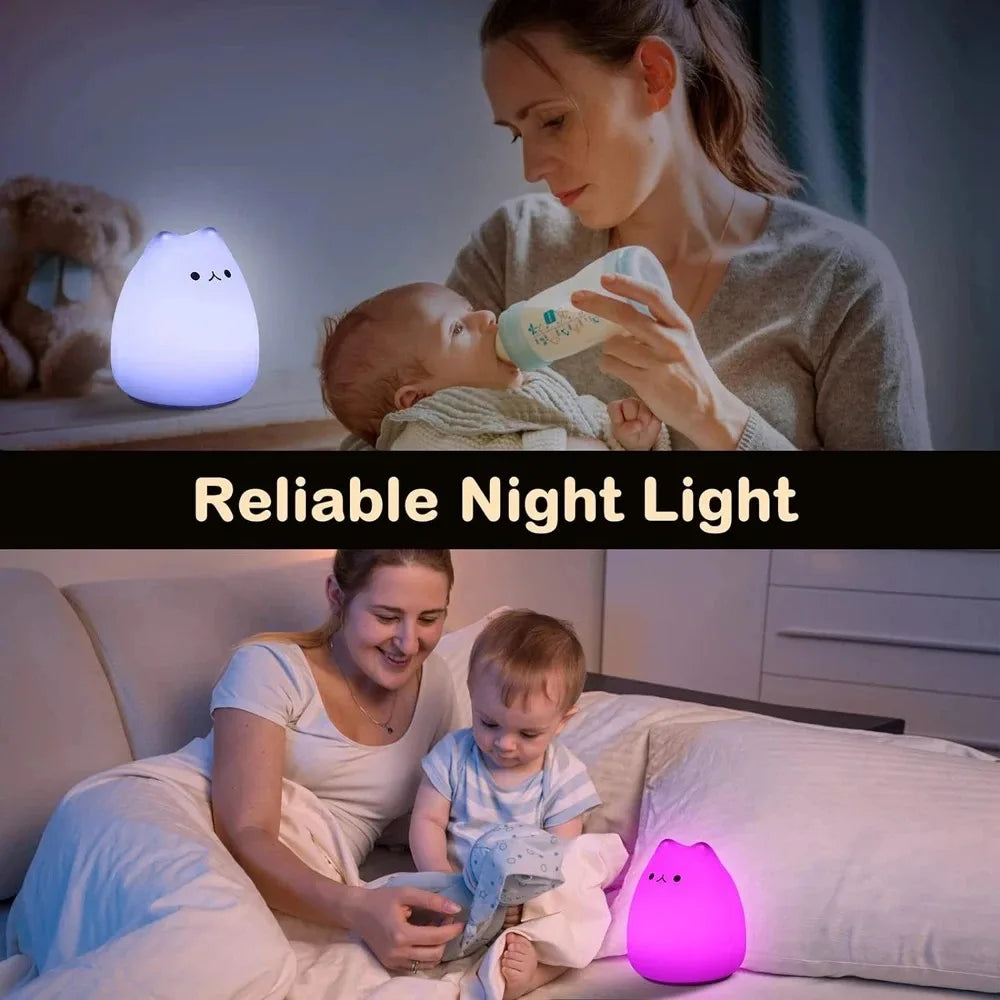 Touch Night Light Colorful Cat Silicone Animal Light Led Cartoon Lamp Bedroom Decoration Lights Bedside Lighting