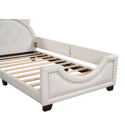 Twin Size Upholstered Daybed with Carton Ears Shaped Headboard  White