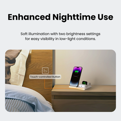 PowerGlow -  PowerGlow 4-In-1 Foldable Wireless Charging Station with LED Night Light