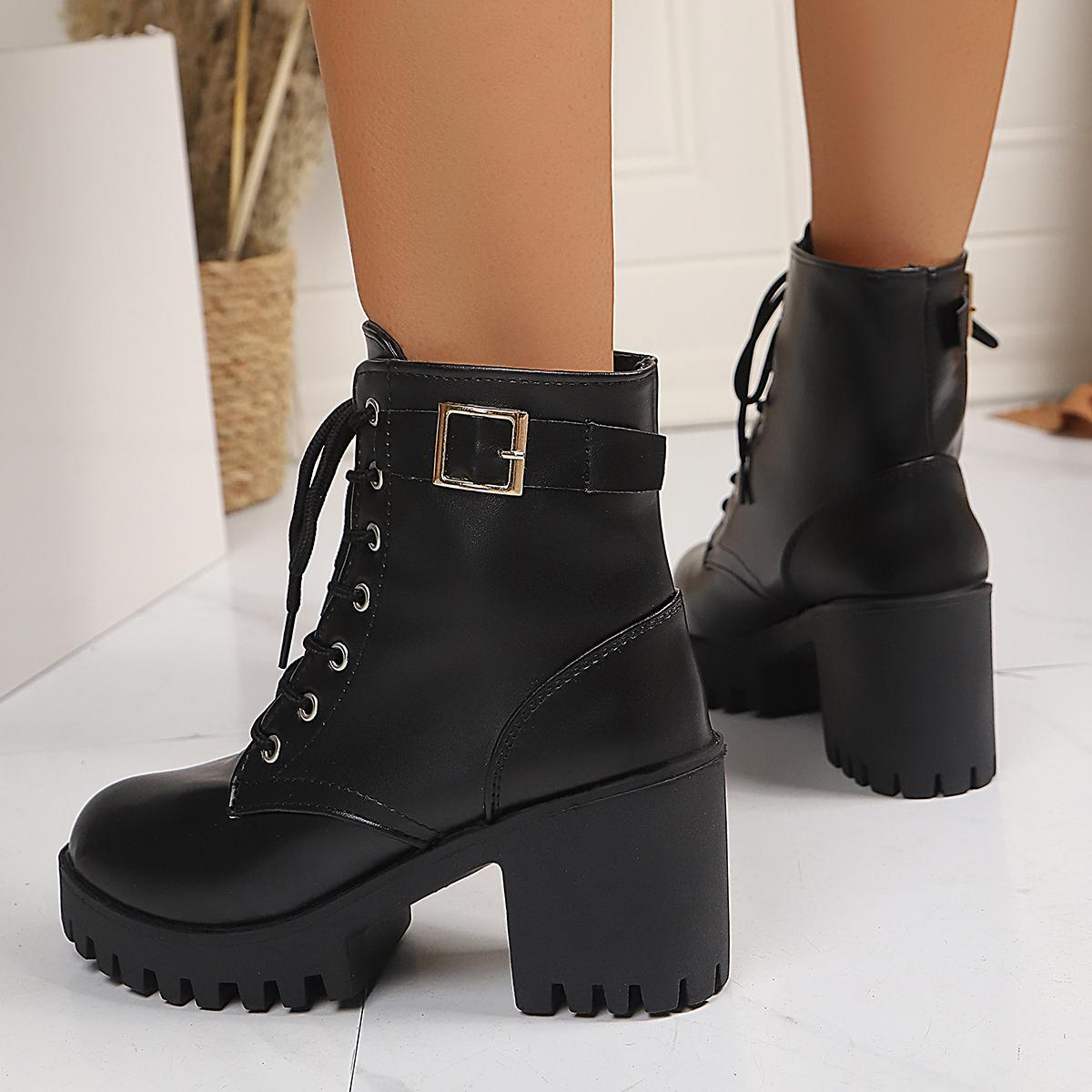 Womens Black Stylish High-heeled Boots