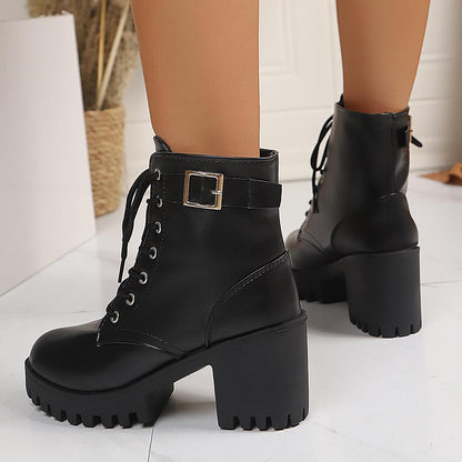 Womens Black Stylish High-heeled Boots