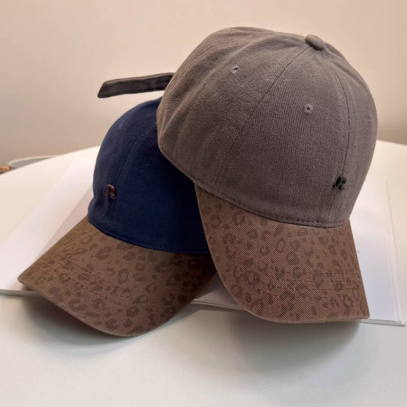 American Retro Leopard Print R-letter Logo Patch Baseball Cap With Soft Top, Versatile For Both Men And Women, Baseball Cap With A Flat Top